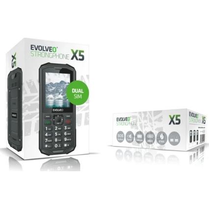 Evolveo - StrongPhone X5, veekindel Dual-SIM-telefon must/hall