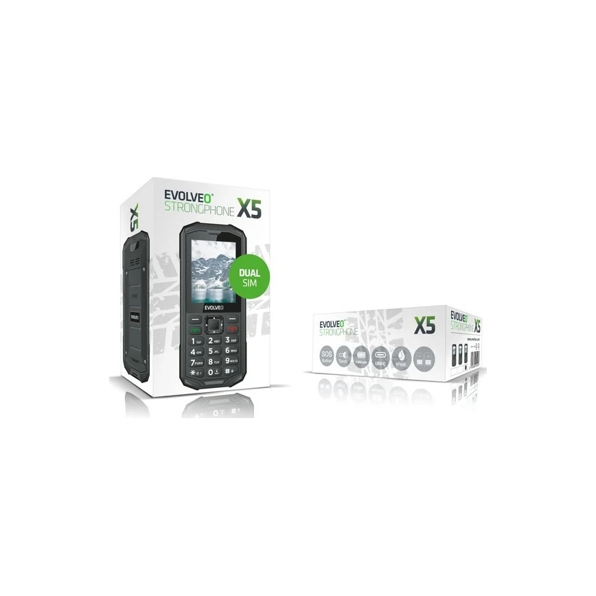 Evolveo - StrongPhone X5, veekindel Dual-SIM-telefon must/hall