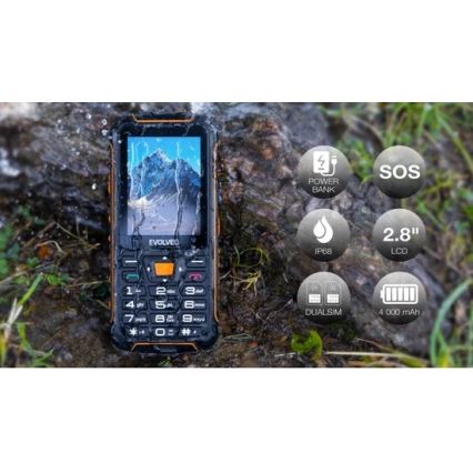 Evolveo - StrongPhone Z6, veekindel Dual SIM-telefon, must/oranž