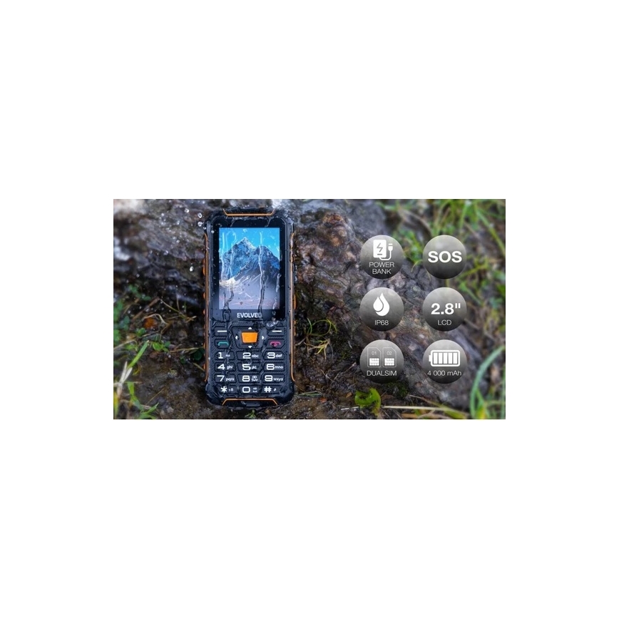 Evolveo - StrongPhone Z6, veekindel Dual SIM-telefon, must/oranž