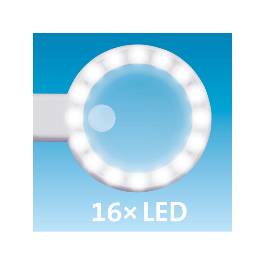 Extol - hämardatav laetav luup LED-valgustusega, 650 mAh, valge/hall