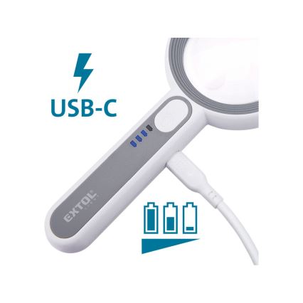 Extol - hämardatav laetav luup LED-valgustusega, 650 mAh, valge/hall