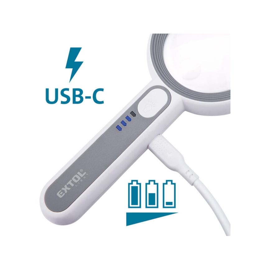 Extol - hämardatav laetav luup LED-valgustusega, 650 mAh, valge/hall