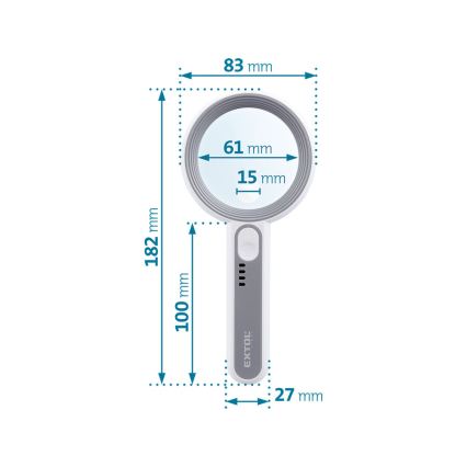 Extol - hämardatav laetav luup LED-valgustusega, 650 mAh, valge/hall