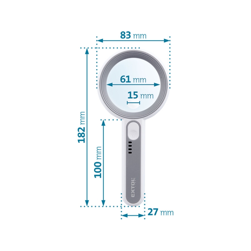 Extol - hämardatav laetav luup LED-valgustusega, 650 mAh, valge/hall