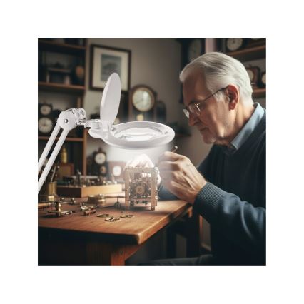 Extol - hämardatav laualamp luubiga, LED/10W/230V, valge