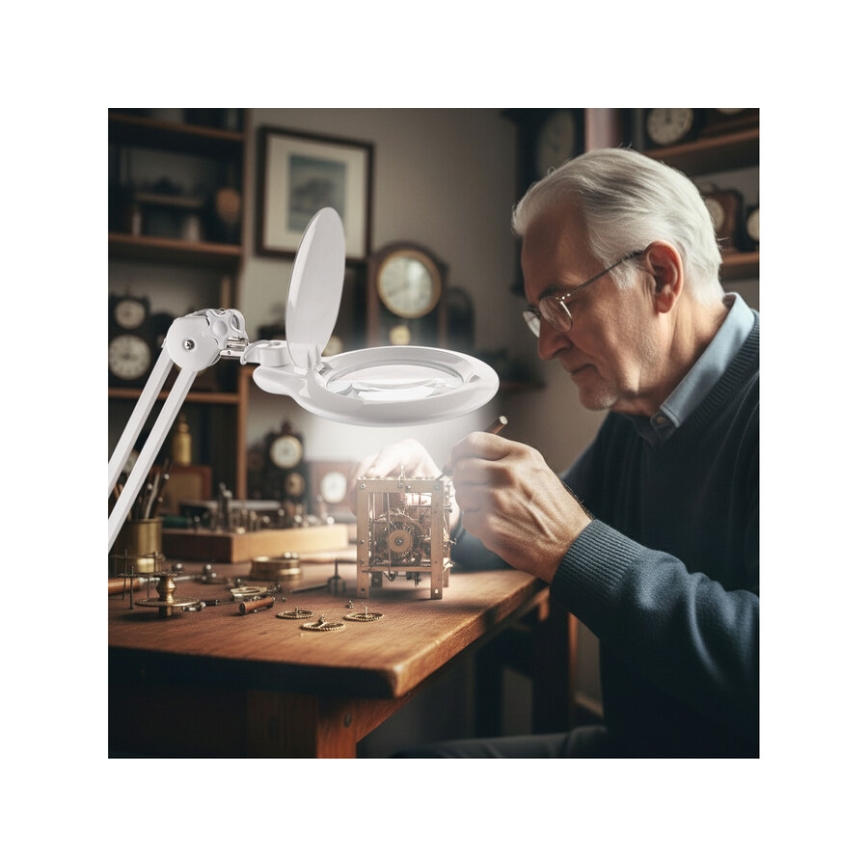 Extol - hämardatav laualamp luubiga, LED/10W/230V, valge