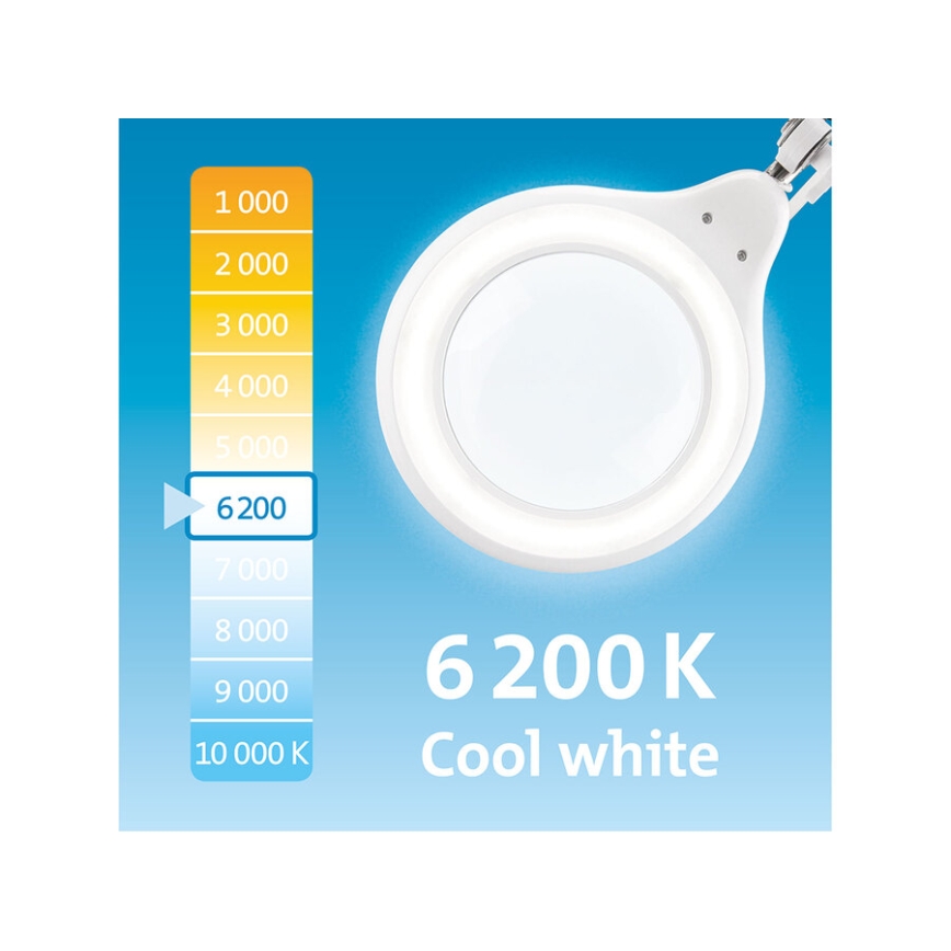Extol - hämardatav laualamp luubiga, LED/10W/230V, valge