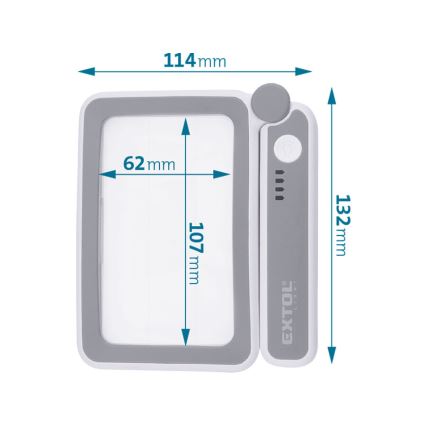 Extol - Hämardatav LED-valgustusega taaslaetav kokkupandav luup, 650 mAh, valge/hall