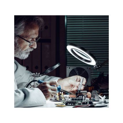 Extol - LED Hämardatav laualamp koos luubiga LED/8W/5V 2900/4500/7500K must