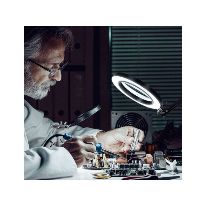 Extol - LED Hämardatav laualamp koos luubiga LED/8W/5V 2900/4500/7500K must