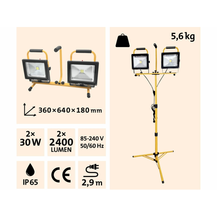 Extol - LED Prožektor alusega 2xLED/30W/230V IP65