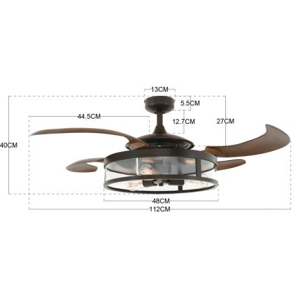 FANAWAY 212925 - LED Laeventilaator CLASSIC 3xE27/4W/230V pruun + kaugjuhtimispult