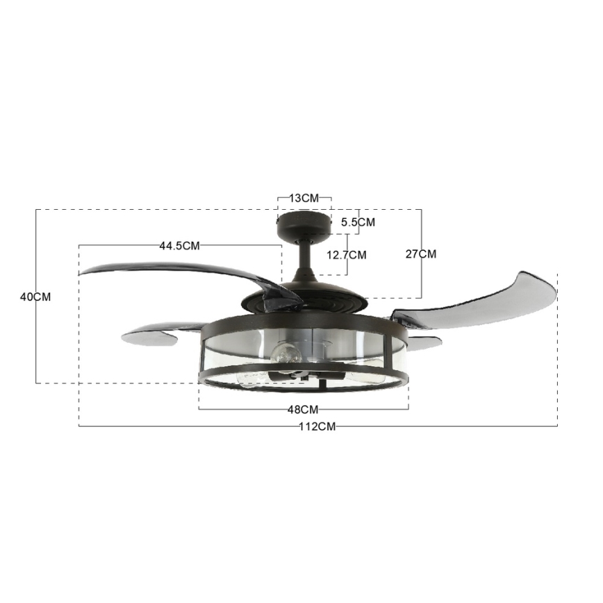 FANAWAY 212927 - LED-laeventilaator CLASSIC 3xE27/4W/230V must, läbimõõt 112 cm + kaugjuhtimispult