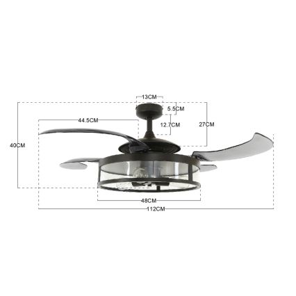 FANAWAY 212927 - LED Laeventilaator CLASSIC 3xE27/4W/230V must + kaugjuhtimispult