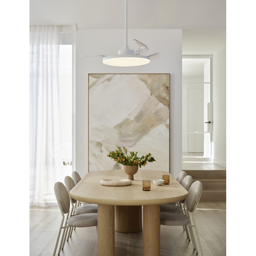 FANAWAY 21612949 - LED Hämardatav laeventilaator STROLL LED/30W/230V 2700/3500/5000K d. 106 cm valge/läbipaistev + kaugjuhtimispult
