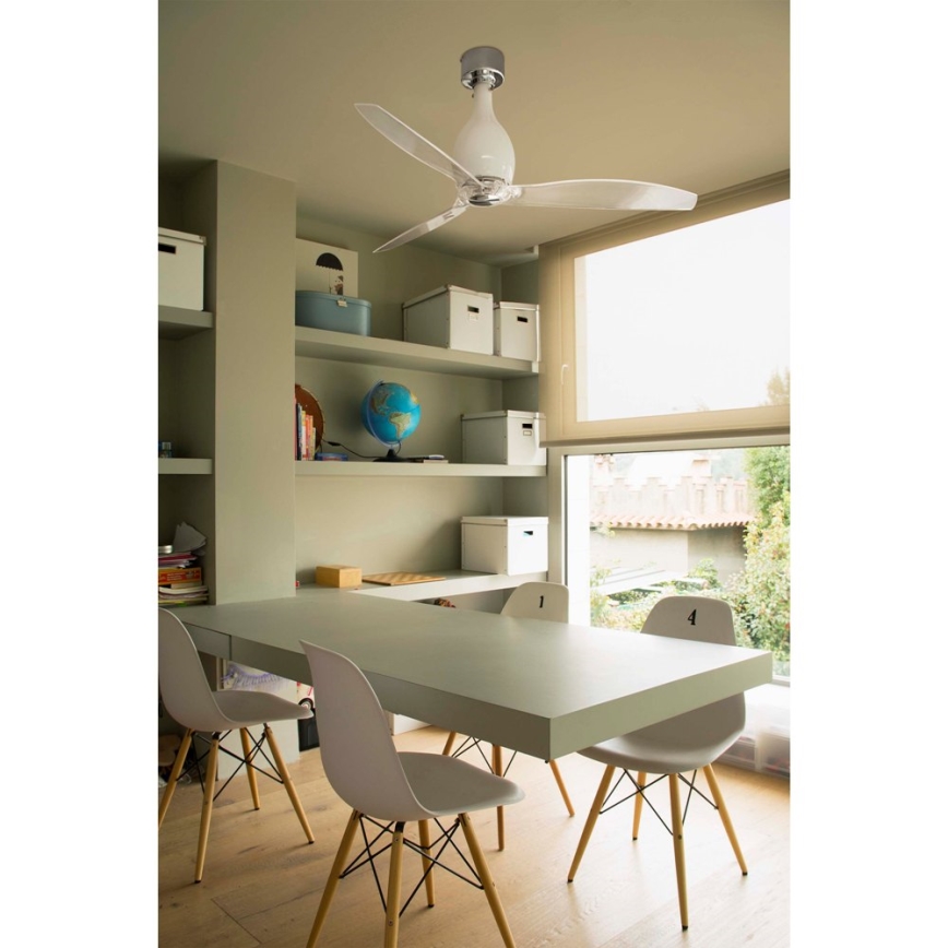 FARO 32020 - Laeventilaator MINI ETERFAN valge/läbipaistev d. 128 cm + kaugjuhtimispult
