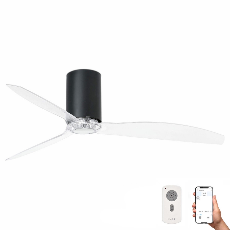 FARO 32041WP - Laeventilaator MINI TUBE FAN M must/läbipaistev d. 128 cm SMART + kaugjuhtimispult