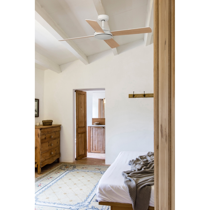 FARO 33350DC - Laeventilaator MALLORCA L valge/pruun d. 132 cm + kaugjuhtimispult