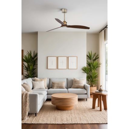 FARO 33398WT - Laeventilaator JUST FAN M, läbimõõt 128 cm, pruun/messing, Wi-Fi Tuya + kaugjuhtimispult