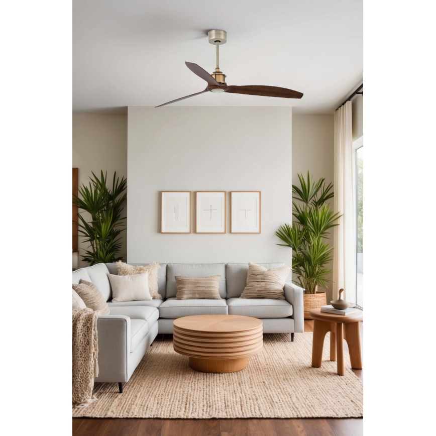 FARO 33398WT - Laeventilaator JUST FAN M, läbimõõt 128 cm, pruun/messing, Wi-Fi Tuya + kaugjuhtimispult