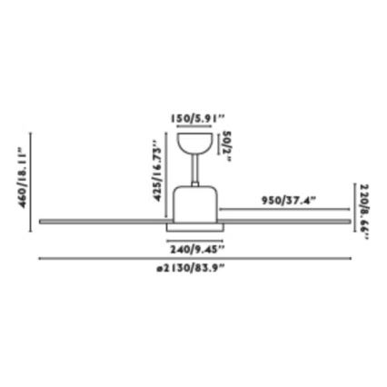 FARO 33461A - Laeventilaator ANDROS XL valge d. 213 cm + kaugjuhtimispult