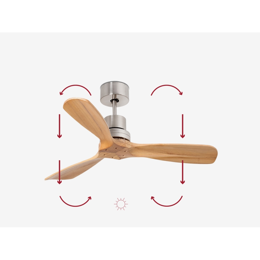 FARO 33509DC - Laeventilaator MINI LANTAU matt kroom/puit d. 107 cm + kaugjuhtimispult