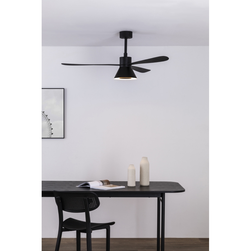 FARO 33761WT-23 - LED Hämardatav laeventilaator AMELIA L CONE LED/20W/230V 2700/3500/5000K must d. 132 cm Wi-Fi Tuya + kaugjuhtimispult
