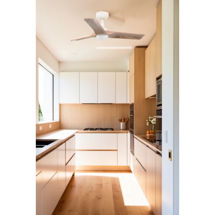 FARO 33805WT-1TW - LED Hämardatav laeventilaator HEYWOOD S LED/10W/230V 2700/4000/6000K puit/valge d. 90 cm Wi-Fi Tuya + kaugjuhtimispult