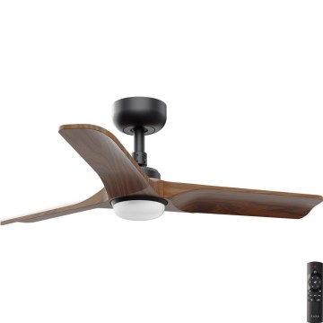 FARO 33806-1TW - LED-hämardatav laeventilaator HEYWOOD S, LED 10W, 230V, valguse toonid 2700/3000/4000K, puit/must, Ø 90 cm + kaugjuhtimispult