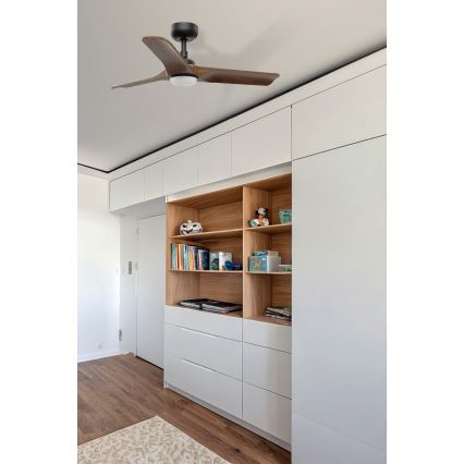 FARO 33806WT1S - LED-hämardatav laeventilaator HEYWOOD S LED/10 W/230 V 2700/3000/4000 K läbimõõt 90 cm puit/must Wi-Fi Tuya + kaugjuhtimispult