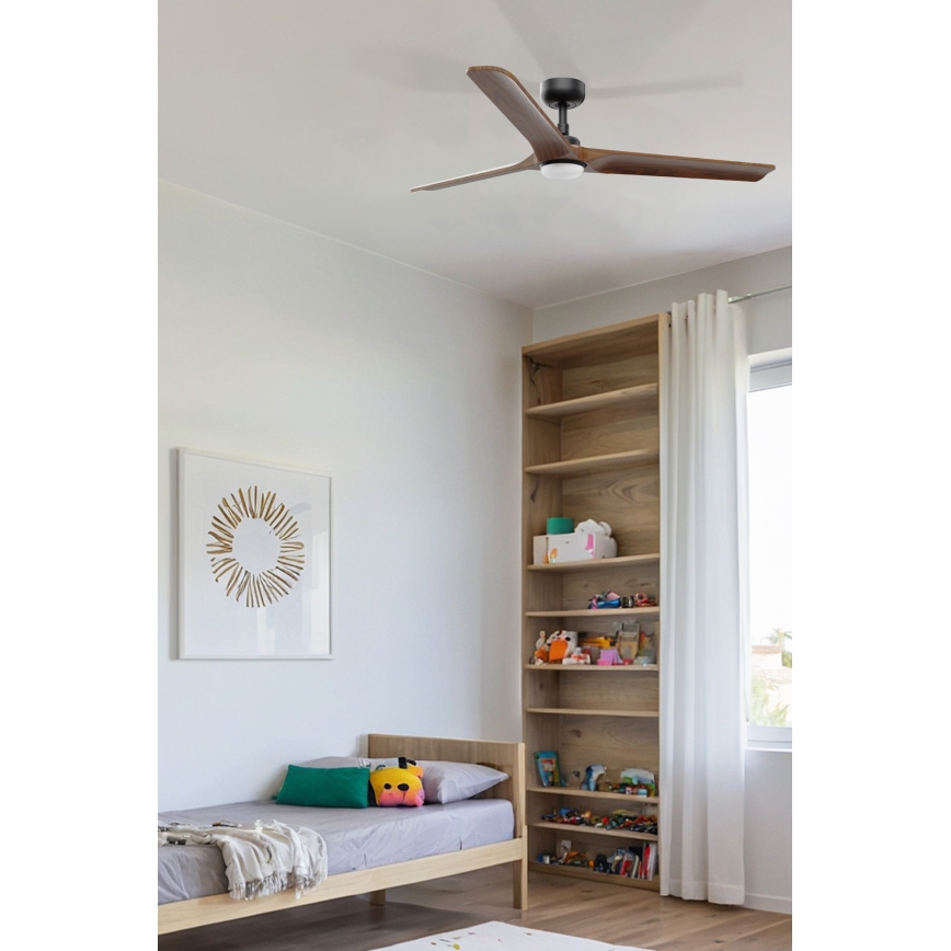 FARO 33809WT1S - Hämardatav LED-laeventilaator HEYWOOD L LED/10W/230V 2700/3000/4000K läbimõõt 132 cm puit/must Tuya Wi-Fi + kaugjuhtimispult