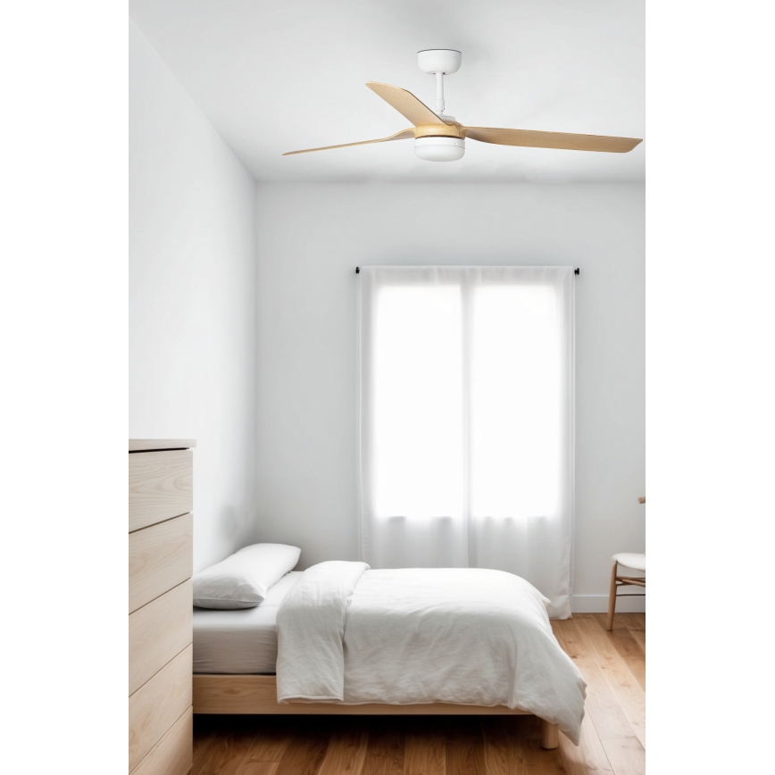 FARO 33816WT-20 - Hämardatav LED-laeventilaator PUNT M LED/18W/230V pruun/valge läbimõõt 132 cm Wi‑Fi Tuya + kaugjuhtimispult