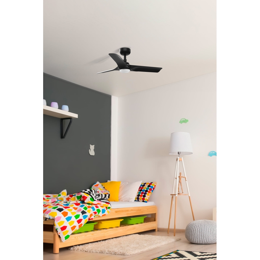 FARO 33825-1TW - LED-hämardatav laeventilaator HEY S LED/10W/230V 2700/3000/4000K must, läbimõõt 90 cm + kaugjuhtimispult