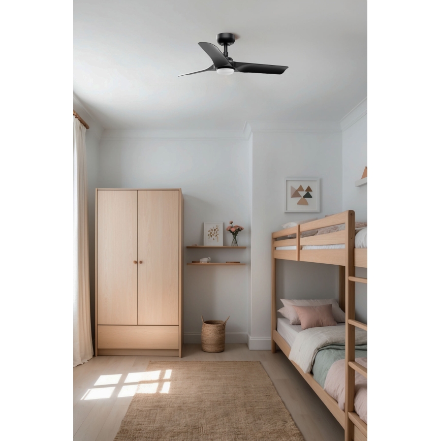 FARO 33825WT1S - LED hämardatav laeventilaator HEY S LED/10W/230V 2700/3000/4000K läbimõõt 90 cm must Wi-Fi Tuya + kaugjuhtimispult
