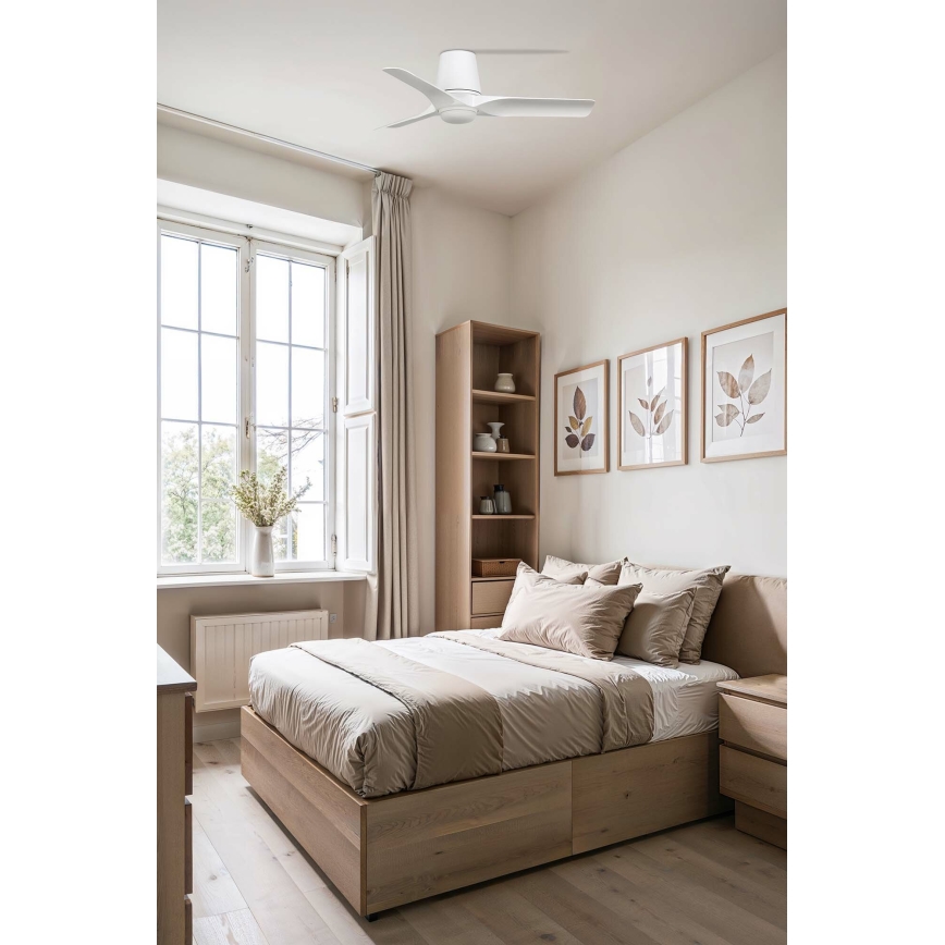 FARO 33826WT-1TW - LED-hämardatav laeventilaator HEY TUB S, LED 10 W, 230 V, 2700/3000/4000 K, valge, Ø 90 cm, Wi‑Fi Tuya + kaugjuhtimispult