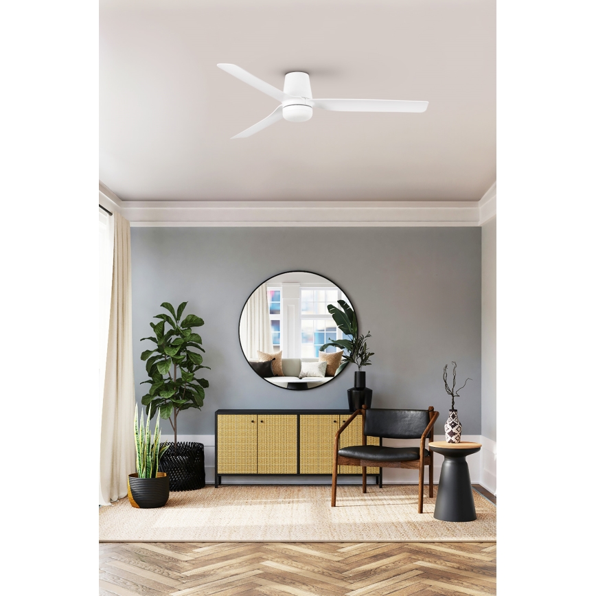 FARO 33828WT1S - LED-hämardatav laeventilaator PUNT TUB M LED/18W/230V 2700/3000/4000K läbimõõt 132 cm valge Wi-Fi Tuya + kaugjuhtimispult