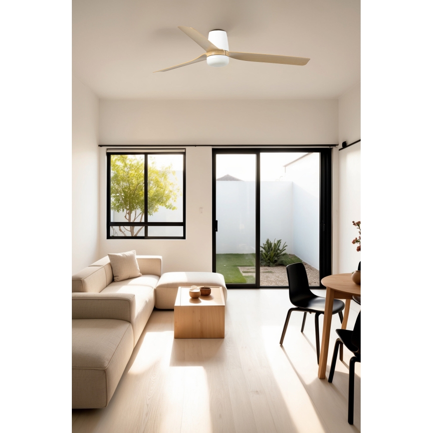 FARO 33829WT-1TW - LED Hämardatav laeventilaator PUNT TUB M LED/18W/230V 3000/4200/6500K pruun/valge d. 132 cm Wi-Fi Tuya + kaugjuhtimispult