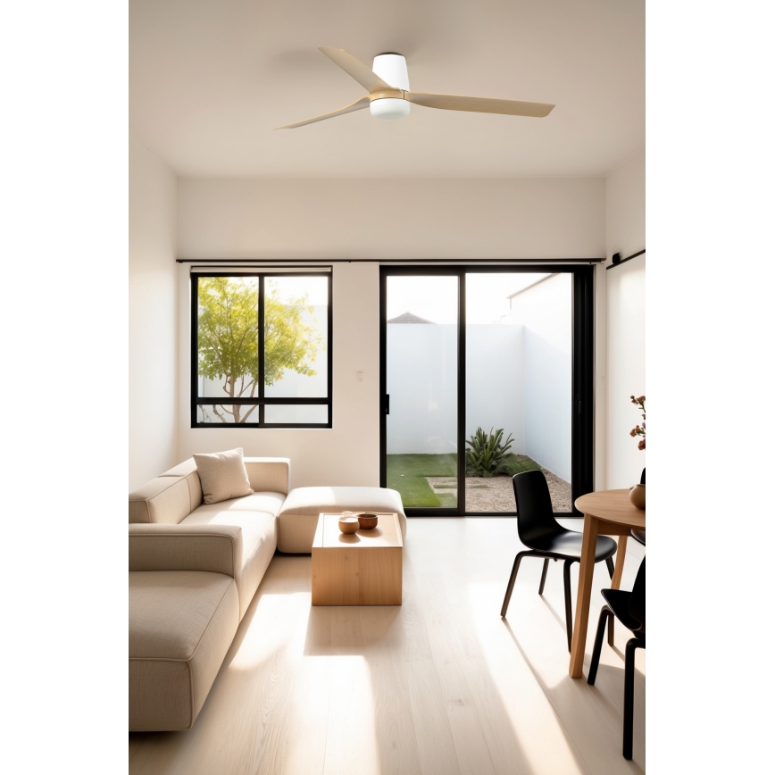 FARO 33829WT1S - LED-hämardatav laeventilaator PUNT TUB M LED/18W/230V 2700/3000/4000K läbimõõt 132 cm beež/valge Wi-Fi Tuya + kaugjuhtimispult