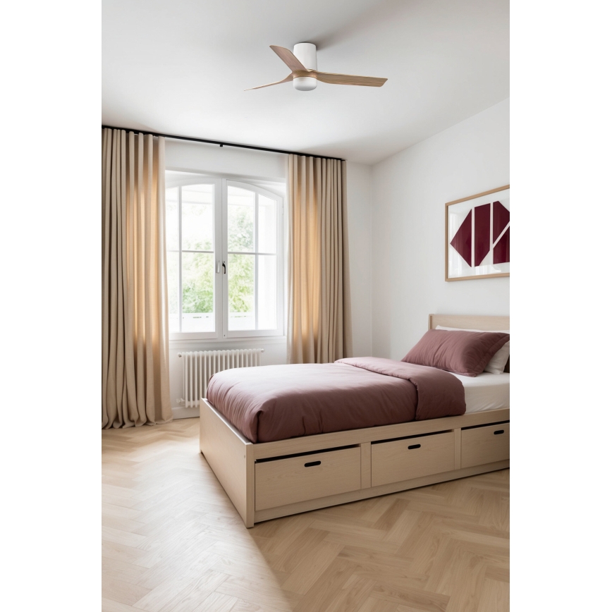 FARO 33833WT-1TW - LED Hämardatav laeventilaator MINI PUNT TUB S LED/10W/230V 2700/4000/6000K pruun/valge d. 90 cm Wi-Fi Tuya + kaugjuhtimispult