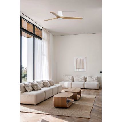 FARO 33838WT-1TW - LED Hämardatav laeventilaator HEYWOOD TUB L LED/10W/230V 2700/4000/6000K mänd/valge d. 132 cm Wi-Fi Tuya + kaugjuhtimispult