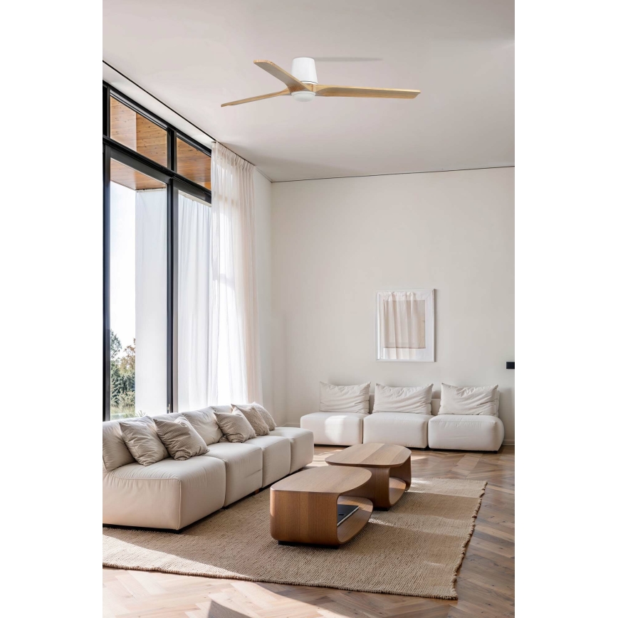 FARO 33838WT-1TW - LED Hämardatav laeventilaator HEYWOOD TUB L LED/10W/230V 2700/4000/6000K mänd/valge d. 132 cm Wi-Fi Tuya + kaugjuhtimispult