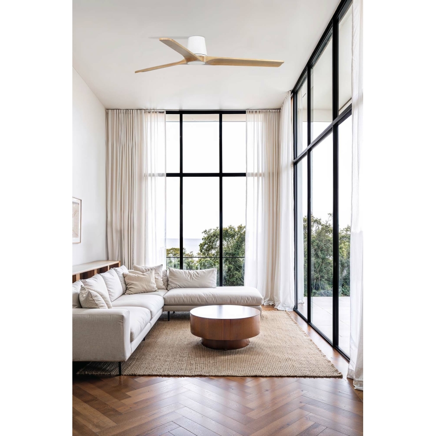 FARO 33838WT - Laeventilaator HEYWOOD TUB L mänd/valge d. 132 cm Wi-Fi Tuya + kaugjuhtimispult