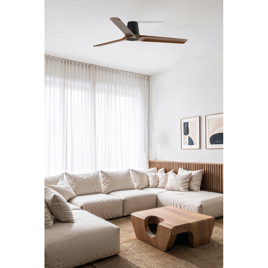 FARO 33839WT - Laeventilaator HEYWOOD TUB L mänd/must d. 132 cm Wi-Fi Tuya + kaugjuhtimispult