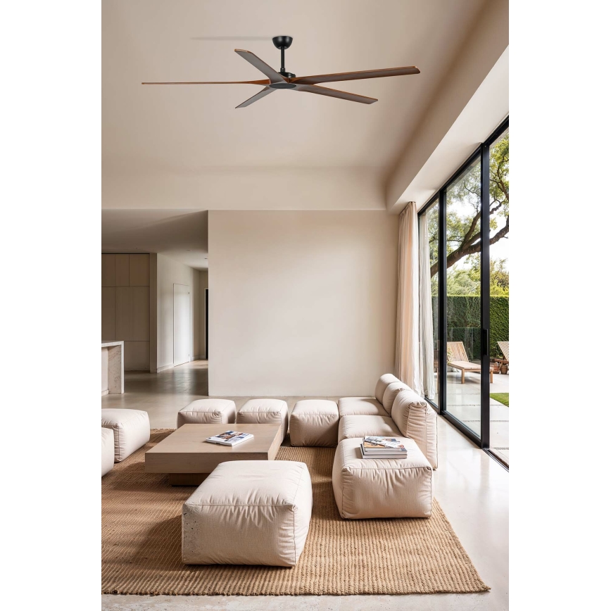 FARO 34190WT - Laeventilaator BIGWOOD XL mänd/must d. 200 cm Wi-Fi Tuya + kaugjuhtimispult