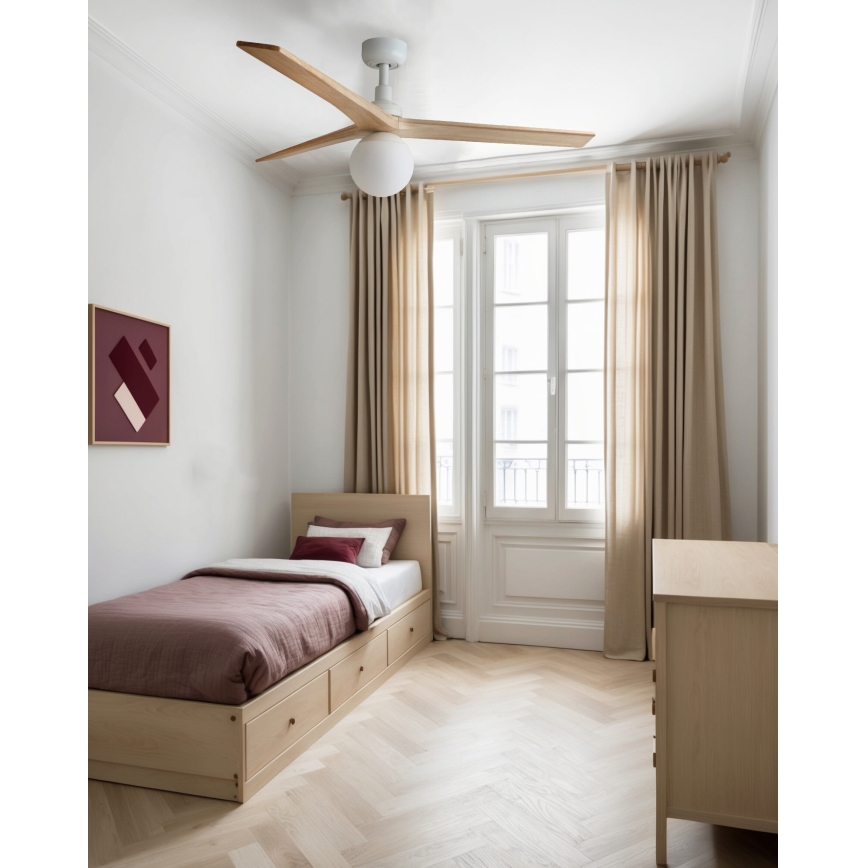 FARO 34280WT-11L - Laeventilaator KLIM M 1xE27/15W/230V mänd/valge läbimõõt 125 cm Wi-Fi Tuya + kaugjuhtimispult