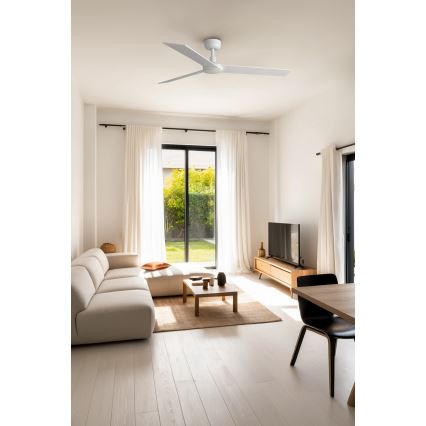 FARO 34297WT - Laeventilaator RUDDER L valge/beež d. 132 cm Wi-Fi Tuya + kaugjuhtimispult