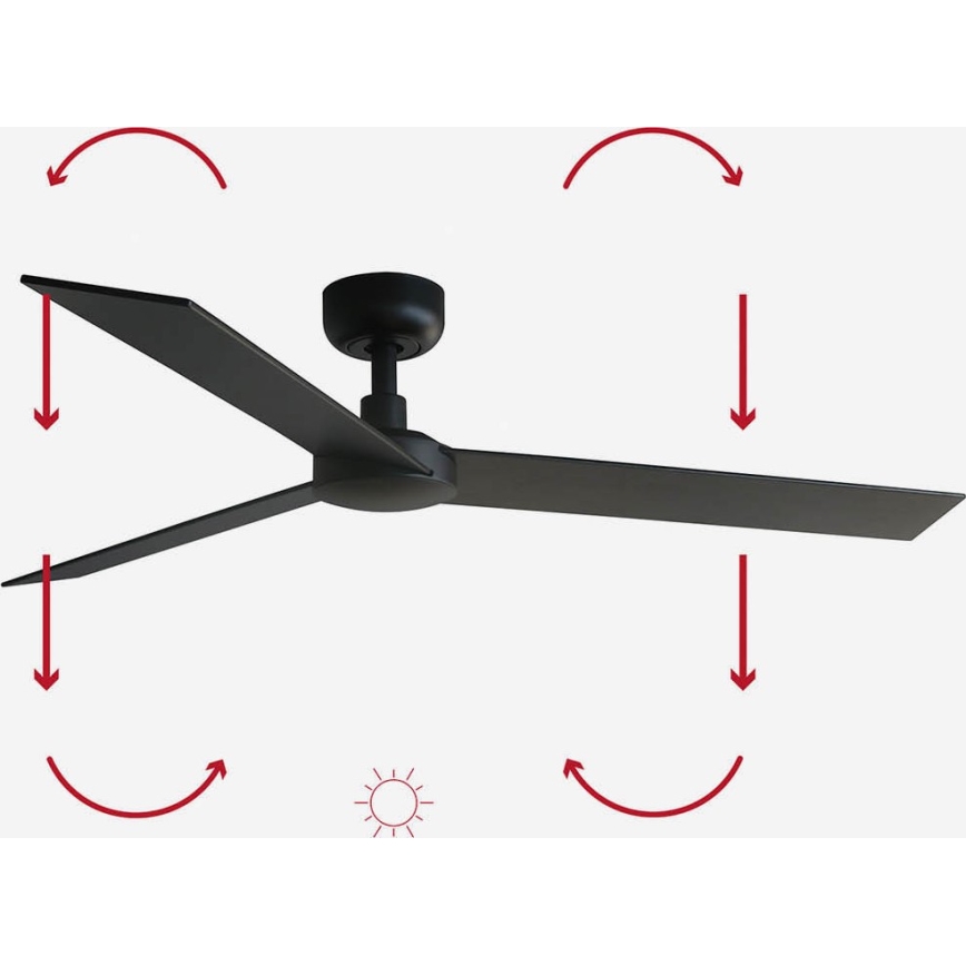 FARO 34298WP - Laeventilaator RUDDER L must d. 132 cm SMART + kaugjuhtimispult