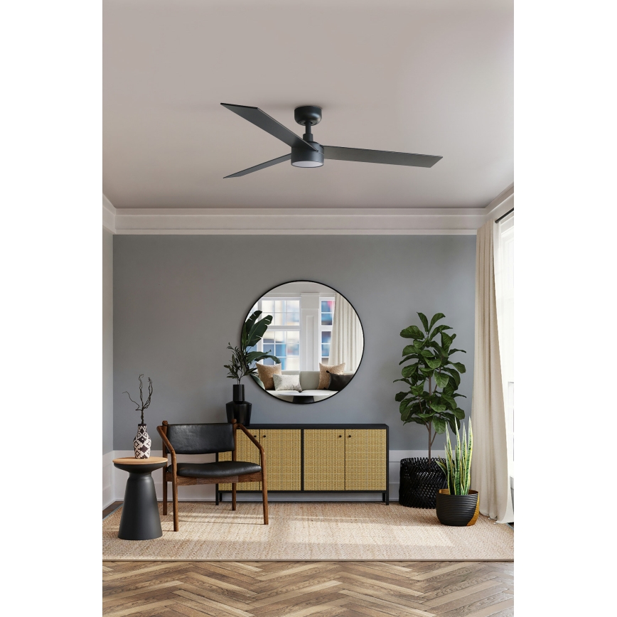FARO 34298WT-1TW - LED Hämardatav laeventilaator RUDDER L LED/18W/230V 2700/4350/6000K must d. 132 cm Wi-Fi Tuya + kaugjuhtimispult
