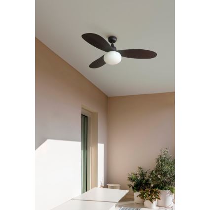 FARO 34301-11L - Laeventilaator PALMA 1xE27/15W/230V pruun d. 129 cm IP44 + kaugjuhtimispult
